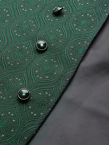 Image of MANQ Men Fawn Woven Jaquard Silk Nehru Jacket