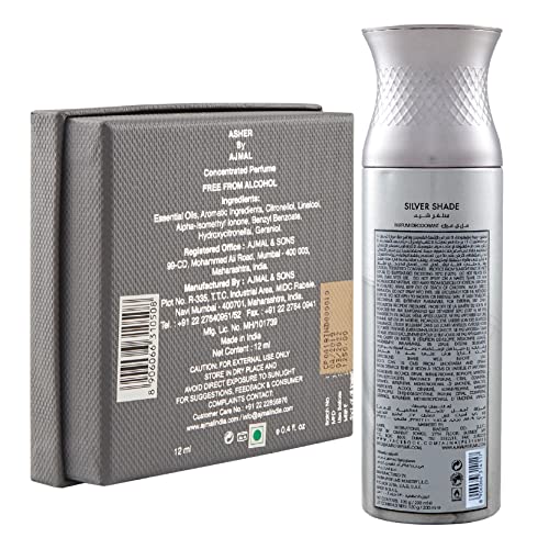 Ajmal Asher Concentrated Perfume Oil Oriental Alcohol-free Attar 12ml for Unisex and Silver Shade Homme Deodorant Citrus Woody Fragrance 200ml for Men - Image 3