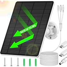 Solar Panel for Security Camera, Camera Solar Panel for Built-in Rechargeable Battery Security Camera with Micro USB & USB-C & DC Ports, IP65 Waterproof, 360Adjustable, 10Ft Charging Cable