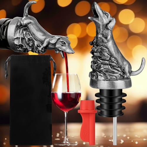 MR.BARWARE Dachshund Wine Aerator Pourer Spout for Alcohol, Silver Sausage Dog Bottle Pourer and Stopper for Spirit Wine Champagne, Birthday Gifts, Dachshund Gifts for Men Women