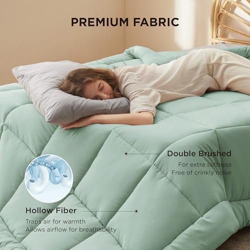 Image of Bedsure Comforter Duvet Insert - Quilted Comforters Queen Size, All Season Duvet, GentleSoft Down Alternative Bedding, with 8 Tabs, Gifts for Women /Men, Sage Green, Queen 88 x 88 Inches