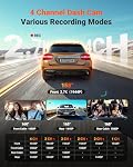 Vantrue N5S 4 Chaîne WiFi 360 Degré Dash Cam, STARVIS 2, IR Vision nocturne, 2.7K+1080P*2+1440P Rétroviseur avant à l'intérieur de la dashcam, commande vocale, GPS, 24 Heures de stationnement Mode, support 1TB Max