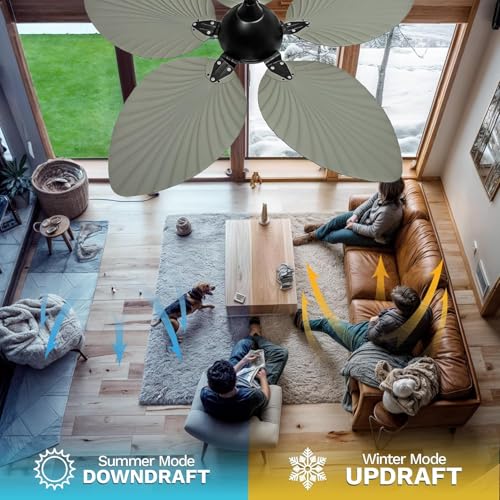 DWVO 52" Indoor Ceiling Fan with Light Kit & Remote - Tropical Palm Leaf Blades, Reversible Quiet DC Motor, 6-Speed Settings for Bedroom, Living Room, Dining Room