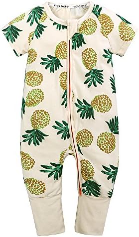 Kids Tales Baby Boys Girls Zipper Short Sleeve Pajama Sleeper Cotton Romper(Size 3M-3T)
