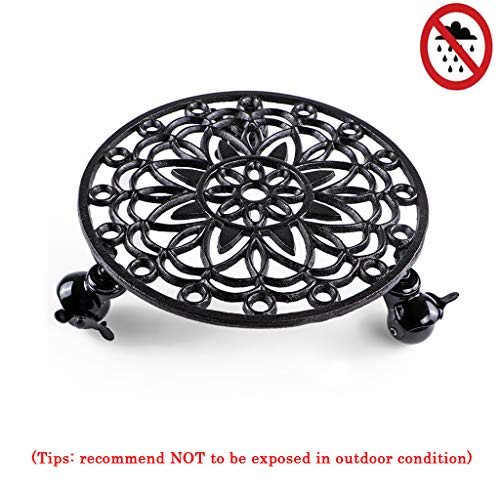 Skelang Cast Iron Plant Stand 11.5", Planter Casters With Lock Wheel, Plant Pallet Caddy, Plant Pot Dolly, Rolling Tray, Moving Plant Pot Saucer, Load Capacity 350 Lbs #TOP5