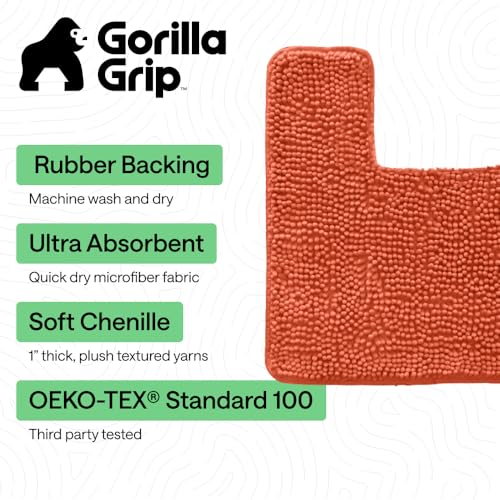 Image of Gorilla Grip Original Shaggy Chenille Square U-Shape Contoured Mat for Base of Toilet, 22.5x19.5 Size, Machine Wash and Dry, Soft Plush Absorbent Contour Carpet Mats for Bathroom Toilets, Coral