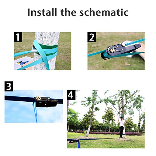 Gentle Booms Sports Ninja Line Obstacle Course Kit Monkey Bar Kit 56 Foot, Kids Slackline Hanging Obstacle Course Set, Extreme Training Equipment For Outdoor Play, Family paly together (Slackline kit) - Thumbnail 5