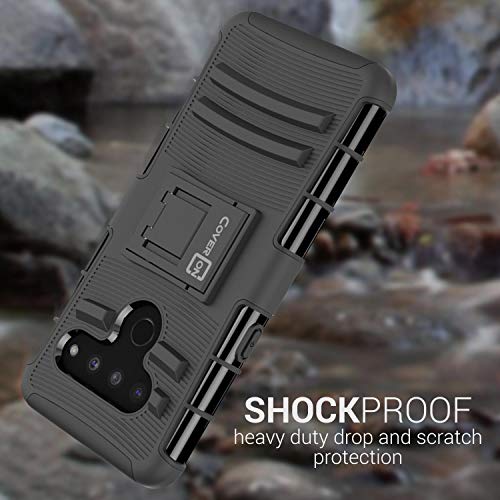 Coveron Heavy Duty Kickstand Belt Clip Explorer Series For Lg V50 Thinq Holster Case (5G 2019), Black #TOP2