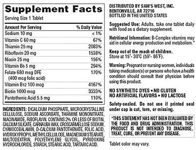 Member's Mark Super B-Complex with Biotin Vitamin B and Vitamin C (1 Bottle (300 Tablets))