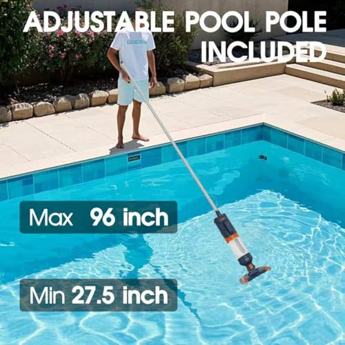 Image of Cordless Pool Vacuum-True Powerful Suction 18.9GPM, 96inch, 1H Runtime, 25m Fluff Ultra Fine Filter,Handheld Rechargeable Hot Tub Cleaner with Poles for Above Ground&Inground Pool