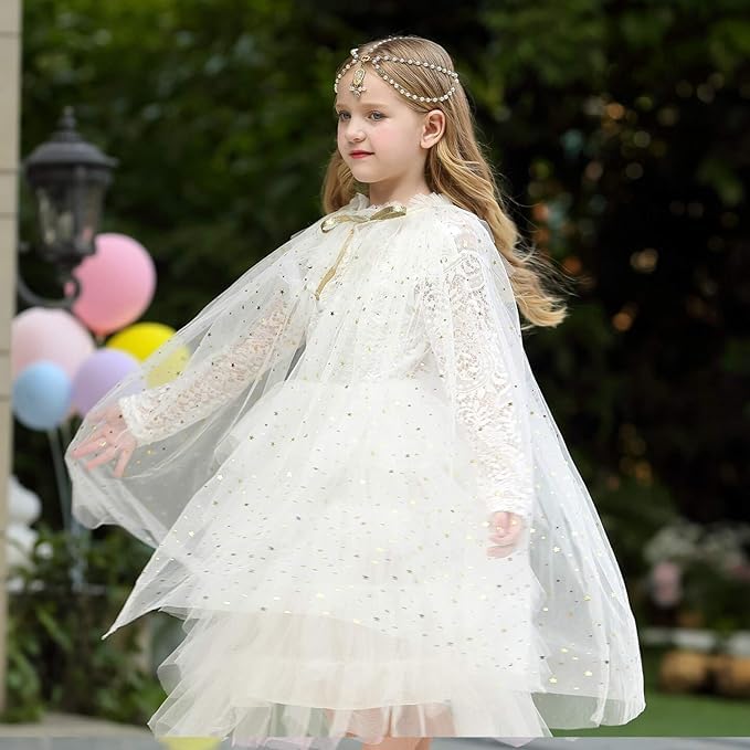 Image of Princess Cape for Girls - Colorful Sequin Cloak with Crown and Wand for Birthday, Halloween, Fancy Dress & Carnival