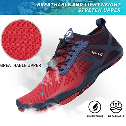 Foto von STQ Badeschuhe Herren Wasserschuhe Schnell Trocknend Barfusschuhe Leicht Traillaufschuhe Outdoor Fitnessschuhe Beach Schwimmschuhe Atmungsaktiv Auqaschuhe Marineblau Rot 43 EU