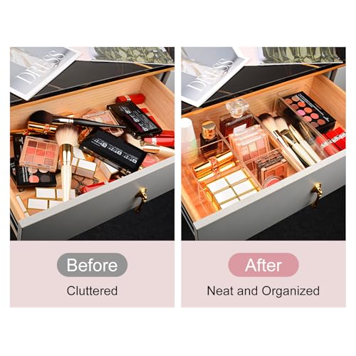 JessLab Drawer Organizer, 3-Compartment Acrylic Makeup Organizer Cosmetic Storage Jewelry Display for Desk Wardrobe Bathroom Vanity Countertop, Transparent by JessLab - Image 3