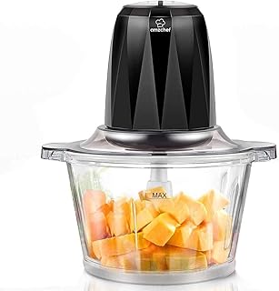 AMZCHEF Hachoir Electrique avec vitesse lente et élevée, fonction de freinage,Bol en verre de 1, 8 litres pour viande, légumes et fruits, 4 lames en acier inoxydable, Multi Hachoir Viande, 400W Max