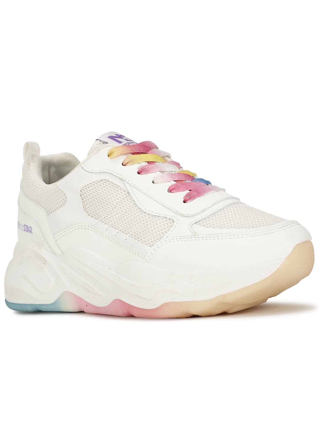 North Star Womens Block White Lace-up Sneaker - 7 UK (B0BTC18RLY) Amazon Price History, Amazon Price Tracker
