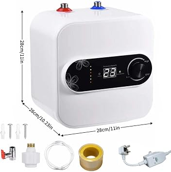 Mini Electric Water Heater 1500W Under Sink Water Heater with 8L Water Tank, LCD Digital Display, Temperature Knob, for Kitchen and Bathroom Sinks