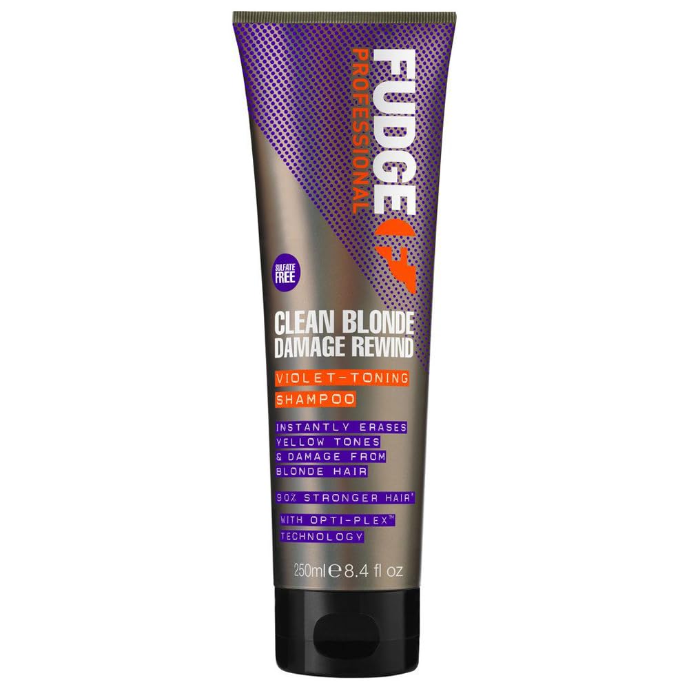 Fudge Professional Clean Blonde Damage Rewind Shampoo | Intensives violettes Tönungsshampoo für blondes Haar, Bond Repair-Technologie, sulfatfrei – 250 ml