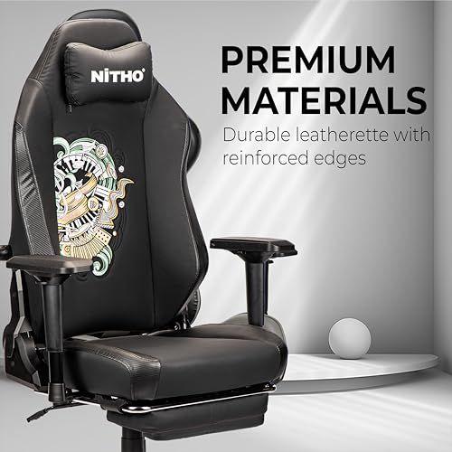 Image of NiTHO FORGE Gaming Office Chair | Ergonomic Reclining Computer Desk Chair with Magnetic Headrest, Foldable Footrest, Adjustable Lumbar Support, 4D Armrests, Swivel Chair for Work or Study, Black