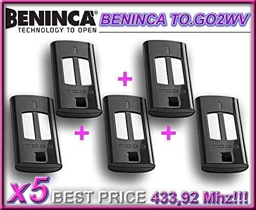 5 X BENINCA TO.GO 2WV remote control transmitters, 433.92Mhz rolling code keyfobs!!! 5 X of Top quality original BENINCA remote controls for the BEST PRICE!!!