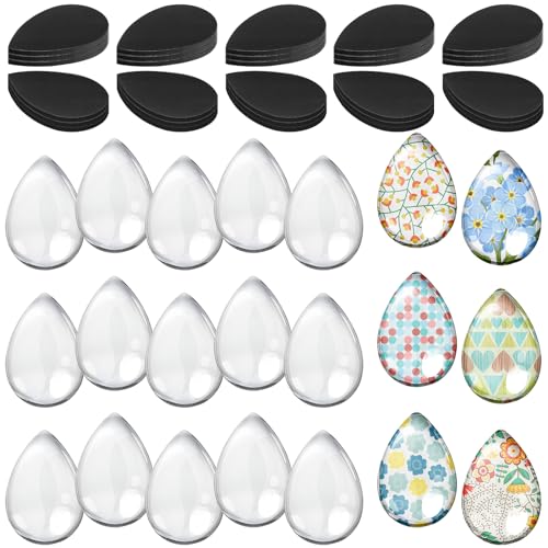 72 Pieces Craft Magnets Glass Ceramic Ferrite Magnet with Adhesive Backing and Transparent Clear Glass Cabochons for DIY Craft Fridge Refrigerator Pendants(1.77 x 1.22 Inch,Water Drop)