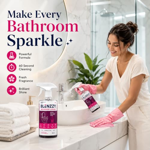 Image of 500ml Bathroom Cleaner Spray with Free Microfiber Cloth | Instant Removes Soap Scum, Limescale & Hard Water Stains | Fast-Acting Bathroom Cleaning Spray for Tiles, Toilets, Wash Basins, Taps