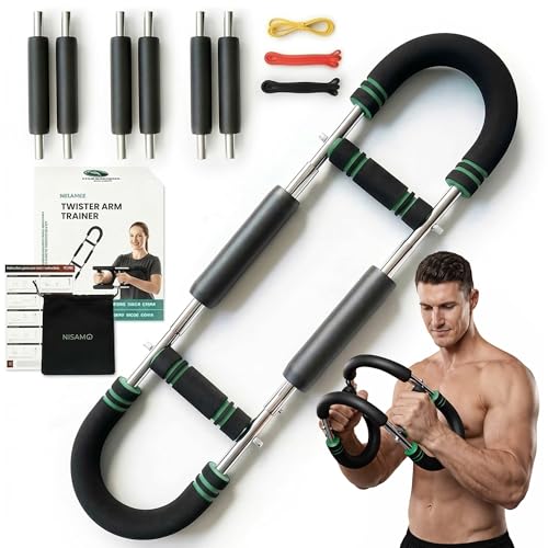 Twister Arm Trainer, Adjustable Chest & Arm Workout Equipment for Men & Women with 6 Springs (30-120 lbs) & 3 Resistance Bands, Home Workout Equipment and Forearm Trainer with Poster & Storage Bag by NISAMO - Used condition - US$19.60
