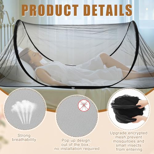 Image of Large Pop up Mosquito Net for Camping Portable Foldable Mosquito Tent Bug Net Bed Travel Patio Outdoor 78 x 31 x 22 Inch Bug Netting Mesh Tent Canopy for Adults Baby Bedroom, Black