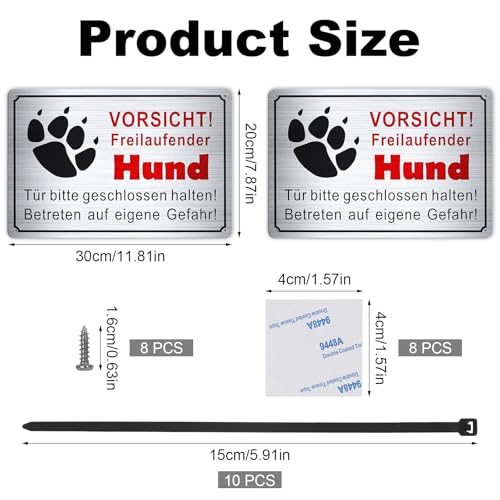 GTNCE 2 Stück Vorsicht Hund Schild 30x20cm, Warnung vor dem Schilder, Freilaufender Hund Schild Metall, Achtung Hunde, Witterungsbeständig und Stabil, Hundeschilder für Innen & Außen