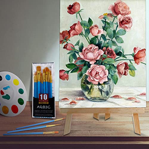 Image of AROIC 48 PCS Painting Set with Easels, 4 PCS Wood Easels, 4 Packs of 40 Brushes