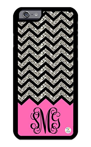 Izercase Iphone 6 Plus, Iphone 6S Plus Case Monogram Personalized Pink Grey And White Chevron Pattern (Not Actual Glitter) Rubber Case - Fits Iphone 6 Plus, Iphone 6S Plus T-Mobile, At&T, Sprint, Verizon And International (Black) #TOP8