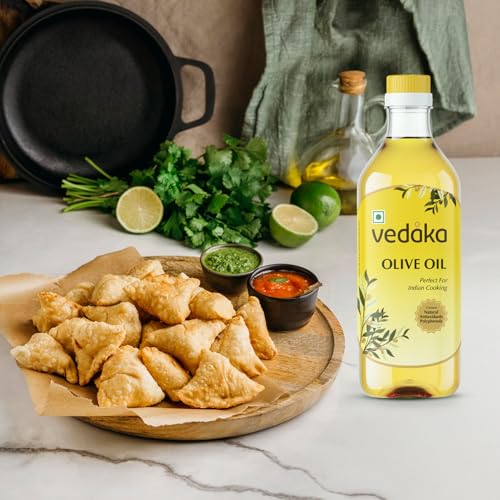 Image of Amazon Brand - Vedaka Olive Oil| for Indian Cooking | 1 L | Ideal for Frying, Roasting, Sauteing | Extra Light |Neutral Flavour