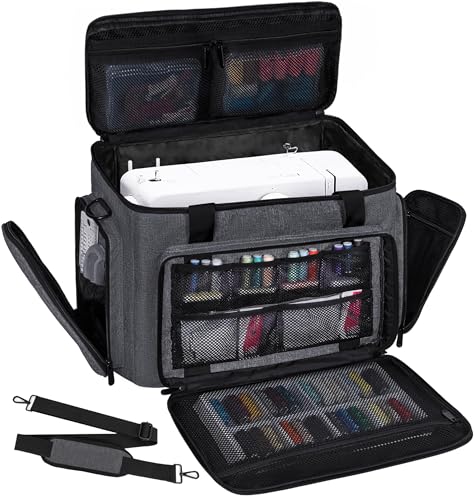 Image of Sewing Machine Carrying Case with Multiple Storage Pockets Large Capacity, Universal Tote Storage Bag Compatible with Most Standard Singer, Brother, Janome