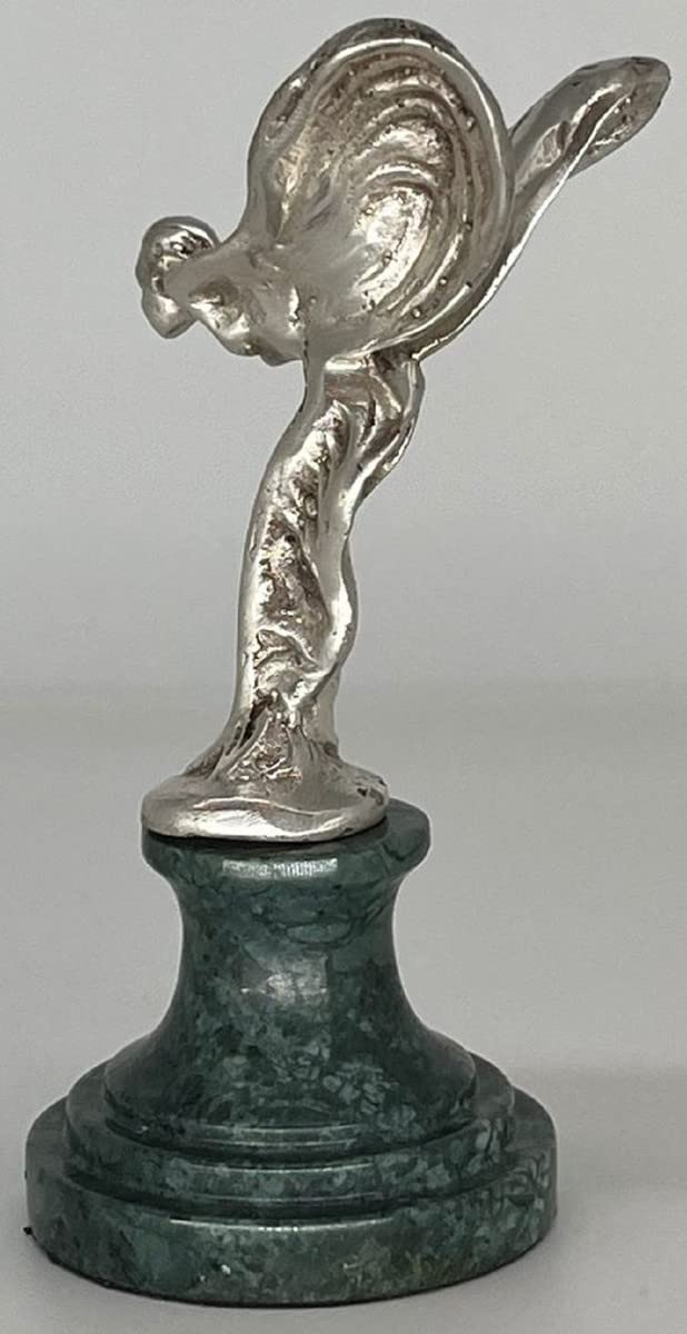 Scultura fermacarte di Lusso Dama con Ali Argento/Verde 7 x 8 x H. 16 cm - Elegante Figura in Bronzo con Base in Marmo - Decorazione da scrivania - Decorazione di Lusso - Accessori Decorativi