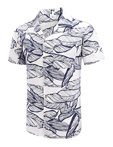 COOFANDY Men's Hawaiian Floral Shirts Cotton Linen Button Down Tropical Holiday Beach Shirts3