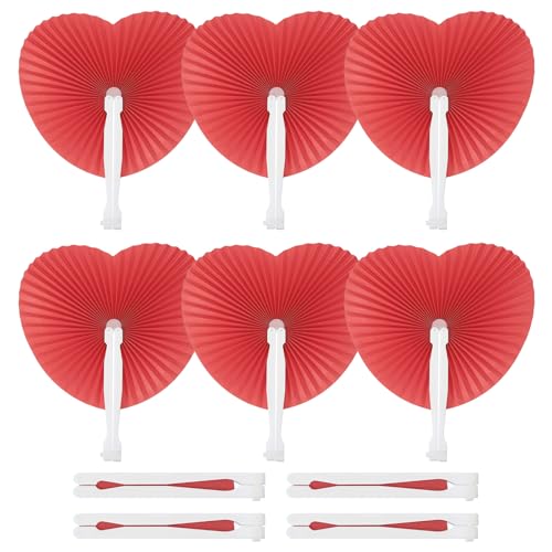 PATIKIL Heart Shape Paper Hand Fans, 20 Pack Bulk Folding Fan Handheld with Plastic Fan Handles for Wedding Party Decoration Birthday Guest Favors DIY Supplies, Red