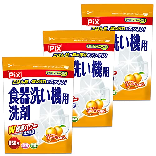 Pixs Dishwasher Detergent Orange W Enzyme Power Measuring Spoon Included 22.0 oz (650 g) x 3 Set (Approx. 432 Uses)