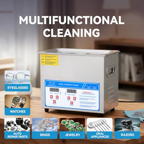 VUA 3L Ultrasonic Cleaner with Digital Timer & Heater, Professional Ultra Sonic Cleaner, Ultrasonic Parts Cleaner for Glasses Watch Denture Dental Irrigator Ring Jewelry Tools Circuit Board