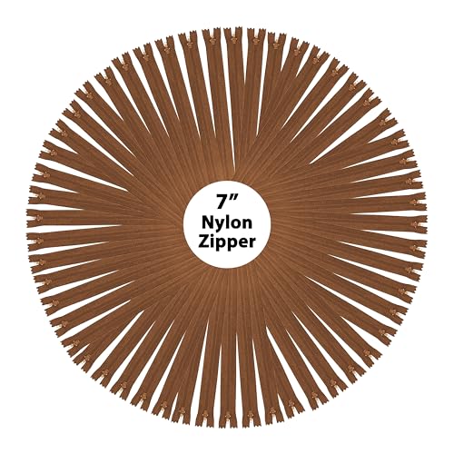 Mandala Crafts 100 PCs Brown Closed-End 7 Inches Nylon Zippers for Sewing