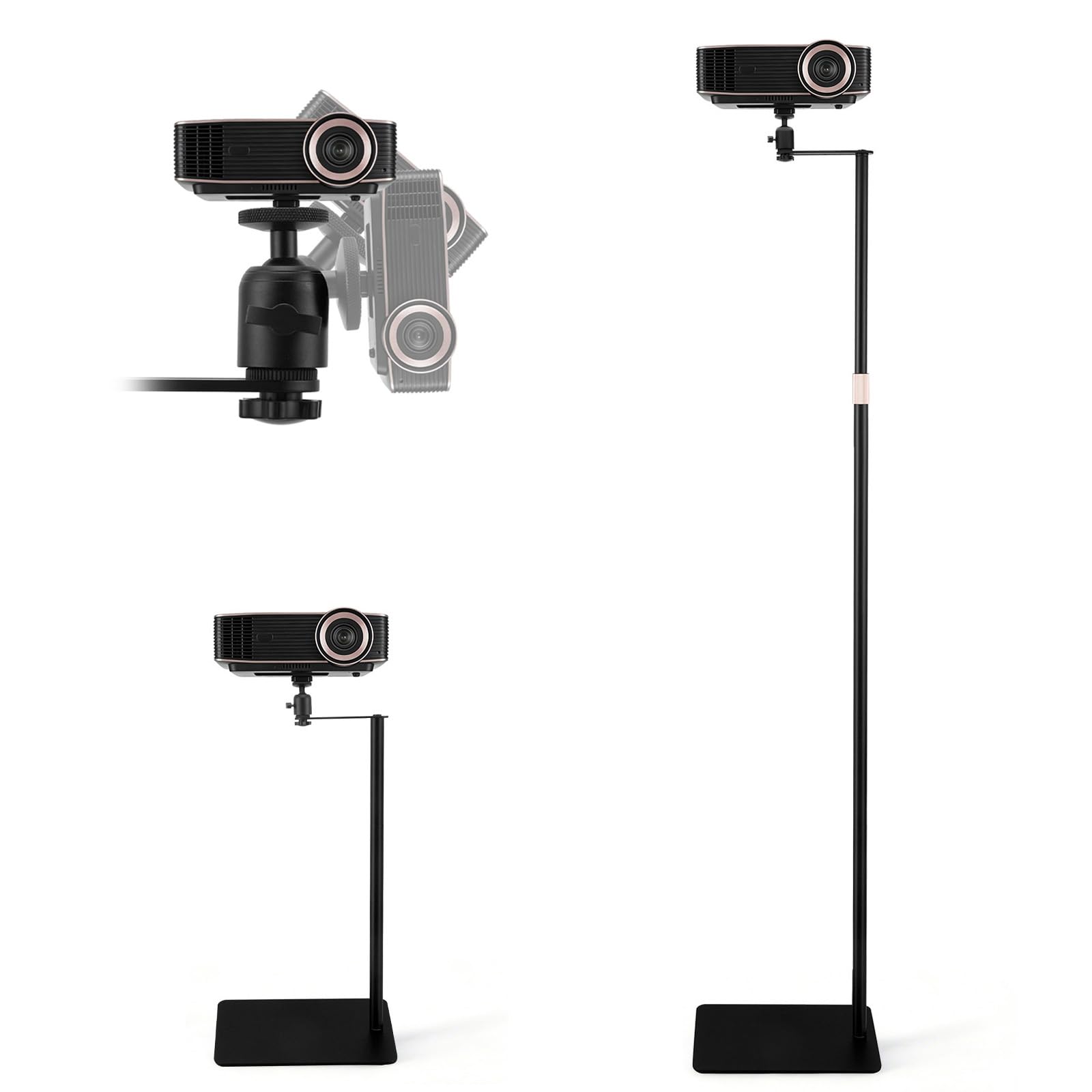 Support de projecteur pivotant 360° hauteur réglable 40-160 cm filetage 1/4" acier au carbone