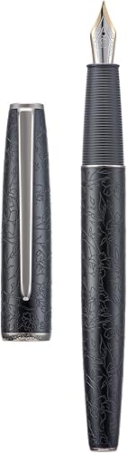 Hongdian - Pluma estilográfica de aluminio verde A3 diseño de grabado de flor de iridio bolígrafo de escritura consistente con convertidor de tinta