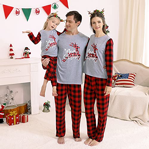 DERCLIVE Kerst Familie Bijpassende Kleding Kerst Elf Herten Plaid Nachtkleding Pyjama Xmas Nachtkleding Outfits voor Papa Moeder Baby, Mom - Grijs, XL - Afbeelding 3