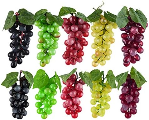 Toopify 10 Bunches Artificial Grapes, Simulation Decorative Lifelike Rubber Fake Grapes Clusters for Wedding Wine Kitchen Centerpiece Décor (5 Colors,2 Size)