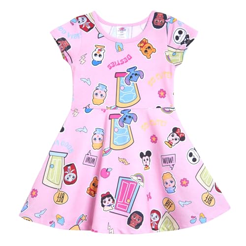 Disney Doorables Big Girls Allover Print French Terry Fit and Flare Dress Pink 10-12