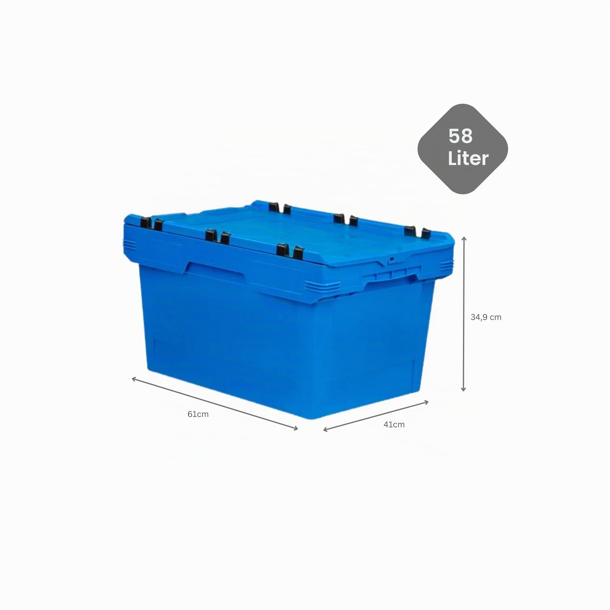 PROREGAL Conical Mehrweg-Stapelbehälter mit Krokodildeckel Blau | HxBxT 34,9x41x61cm | 58 Liter | Lagerbox Eurobox Transportbox Transportbehälter Stapelbehälter
