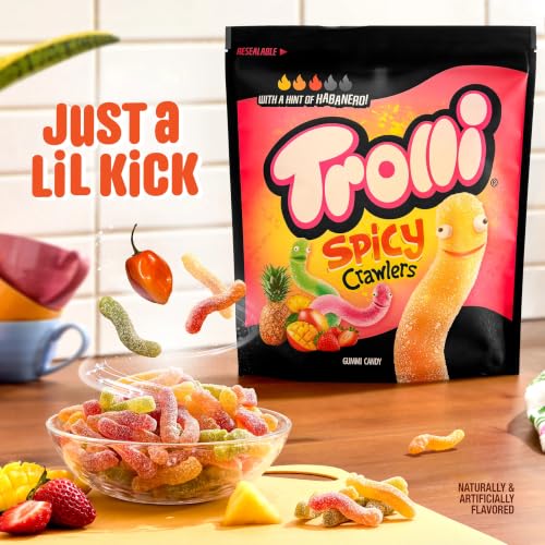 Trolli Spicy Crawlers Gummy Worms, 40 oz Stand Up Bag | Strawberry habanero, mango habanero, pineapple habanero gummy worms, resealable bulk size bag, party candy, sharing, snacking - image 4