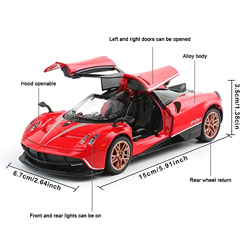 Diecast Toy Car Collectible Pagani Huayra Dinastia Sports Car Model,1:32 Scale Zinc Alloy Simulation Casting Pull Back Vehicles With Lights And Music For Toddlers Kids Children Gift(Red) #TOP1
