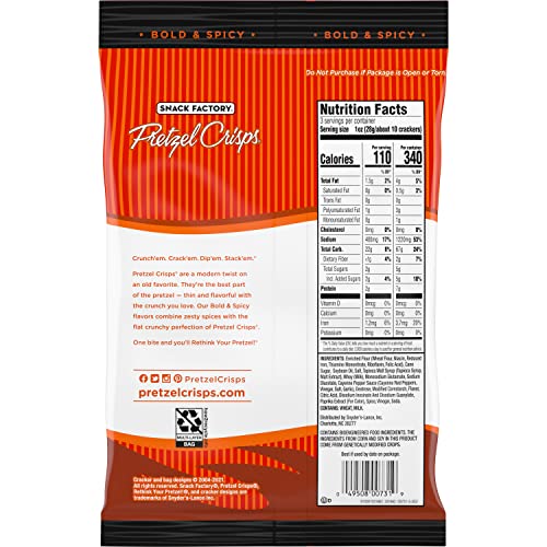 Image of Snack Factory Pretzel Crisps, Buffalo Wing, On-the-Go Bag, 3 Oz (Pack of 8)