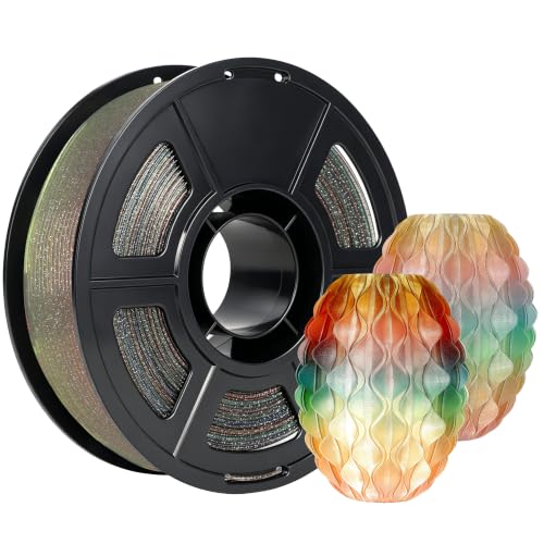 IEMAI HF PLA 3D Printer Filament 1.75mm, High Flow Transparent Glitter Filament, ±0.02mm Dimensional Accuracy, Rainbow Gradient Color Changing, Smooth Printing for FDM 3D Printers