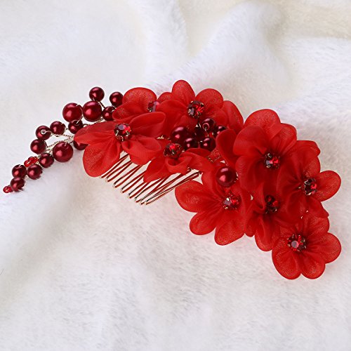 Frcolor Handmade Bridal Hair Flower Side Comb Bridal Flower Headpiece Wedding Accessories Red #TOP5