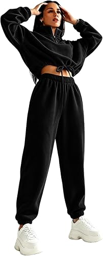 Shiketong Women's 2 Piece Cropped Half Zip Lounge Set Sweatsuits